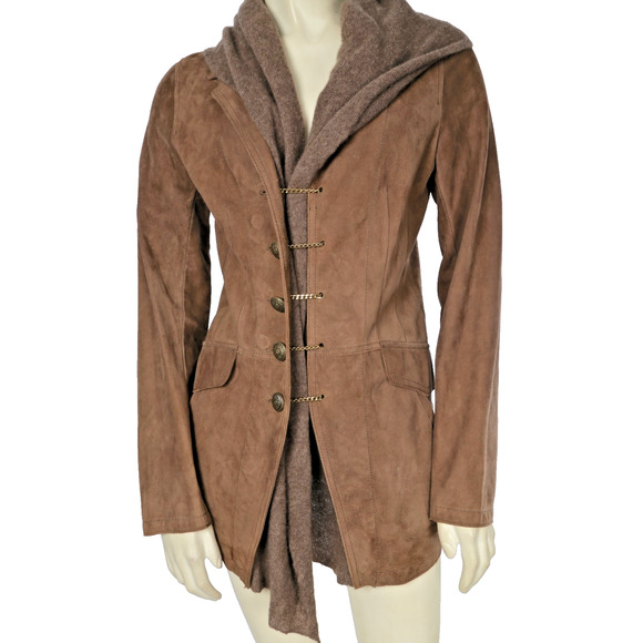Artico Italian Suede Leather Jacket Brown Detachable Cashmere Scarf SZ 42 $2200 - Picture 1 of 16